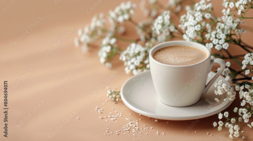 Two Cups of Coffee on Table With Palm Leaves Two Cups of Coffee on Table With Palm Leaves