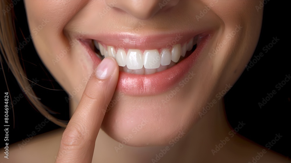 Close-up of a cheerful smile showing white teeth. Female happiness concept. Focus on dental beauty and oral care. Perfect for wellness content. AI Close-up of a cheerful smile showing white teeth. Female happiness concept. Focus on dental beauty and oral care. Perfect for wellness content. AI