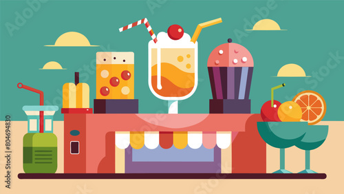A mocktail station where guests can mix and match ice cream flavors to create their own float inspired by the Prohibition era.. Vector illustration