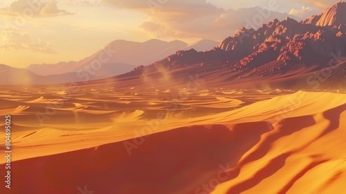 desert and mountains on golden hour photo