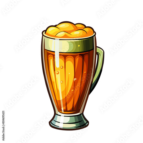 fresh beer in glass cartoon style on white background