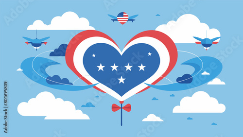 An ethereal experience as drones gracefully soar through the sky forming a giant heart and spelling out words of love and gratitude for our country on. Vector illustration