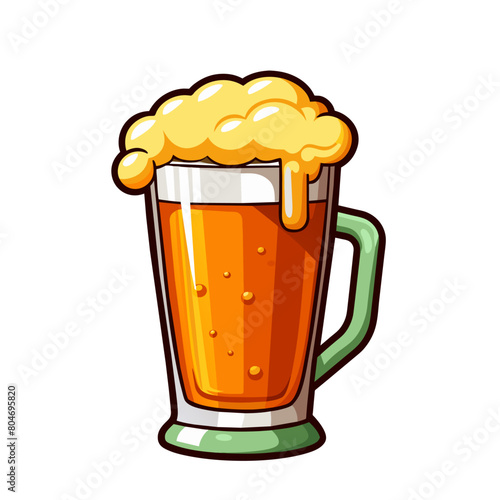 fresh beer in glass cartoon style on white background