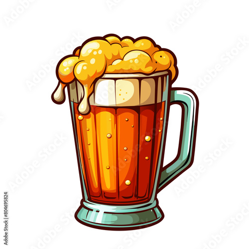 fresh beer in glass cartoon style on white background