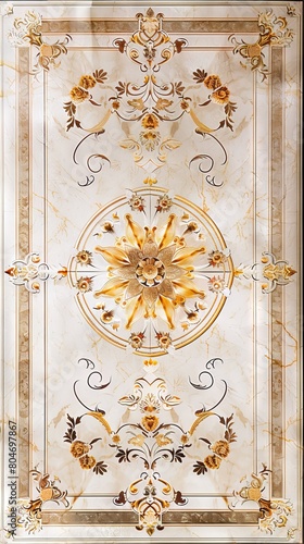 Lavish antique baroque, barocco ornate marble ceiling frame non linear reformation design. elaborate ceiling with intricate accents depicting classic elegance and architectural beauty