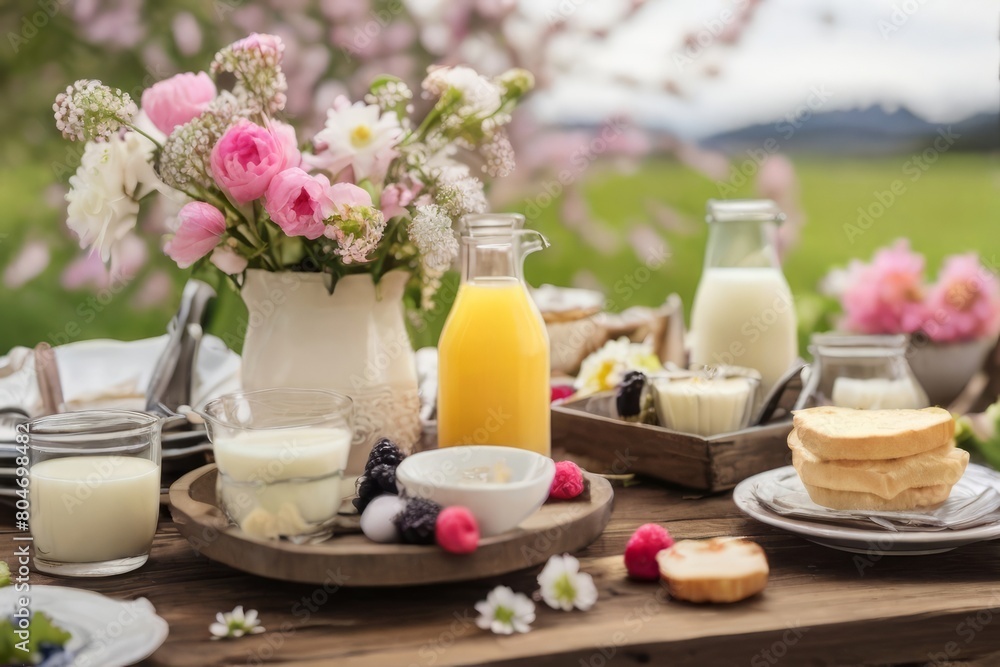 Transport yourself to a rural retreat with a picturesque outdoor brunch spread brimming with fresh dairy produce and delicate blossoms. Transport yourself to a rural retreat with a picturesque outdoor brunch spread brimming with fresh dairy produce and delicate blossoms.