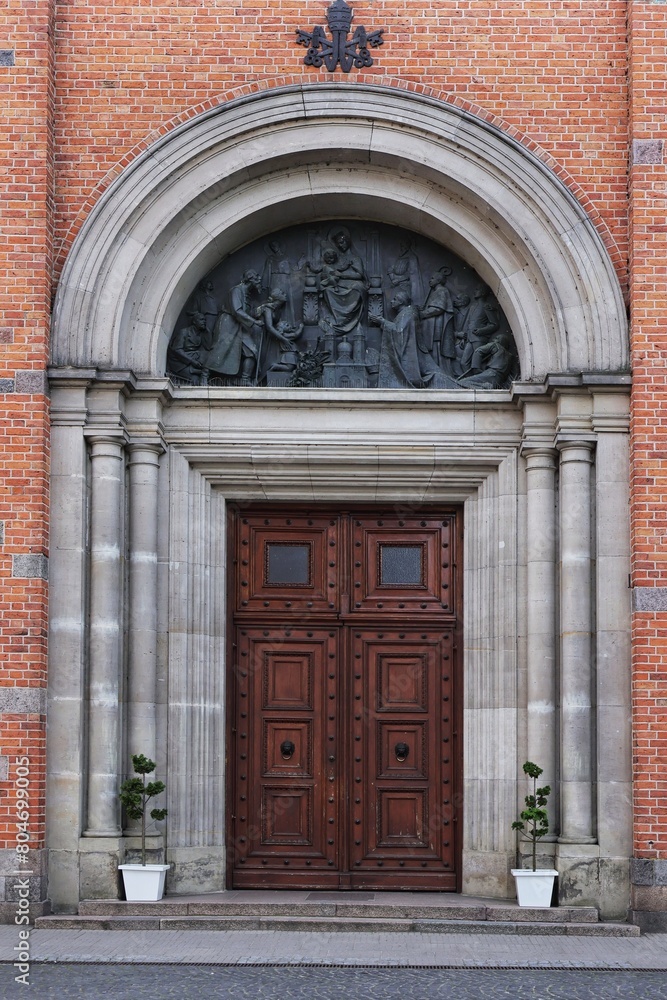 Main entrance to the medieval cathedral in Plock, Poland.