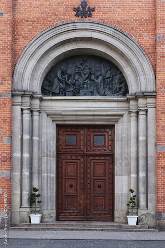 Main entrance to the medieval cathedral in Plock, Poland.