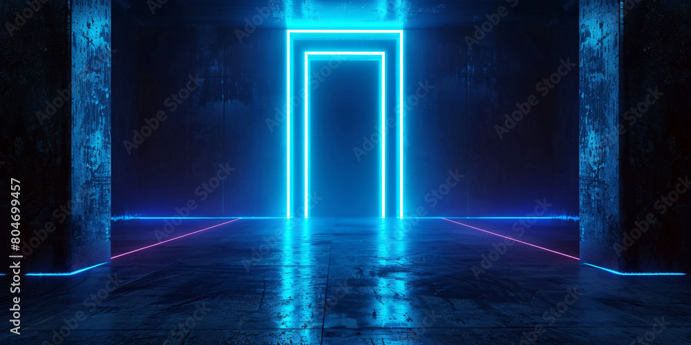 Abstract empty dark background with blue neon light