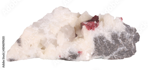 Cinnabar cinnabarite HgS mineral stone isolated on white background. Mineralogy stones gem concept. photo