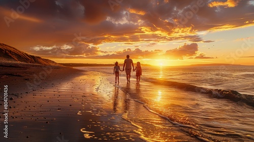 Man and Woman Walking on Beach at Sunset