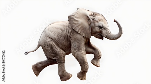 Joyful young elephant in mid-stride with a playful pose. Ideal for children s books and educational materials. Lifelike digital illustration. AI