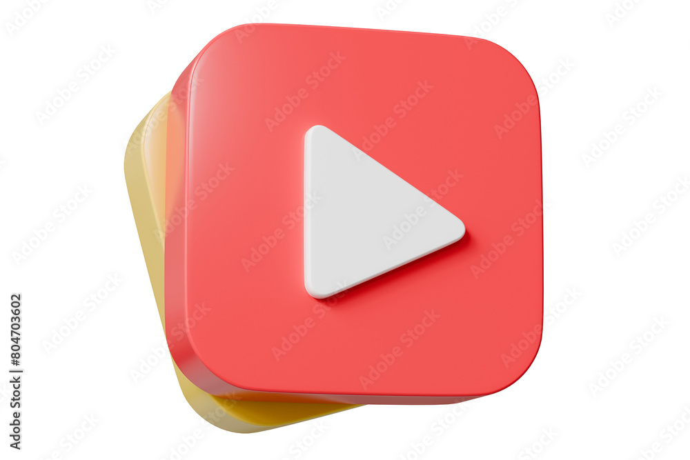 3d Realistic Playing videos button icon isolated on white background. Minimal red videos player icon. Playing video player entertainment concept, streaming videos concept. 3d render.