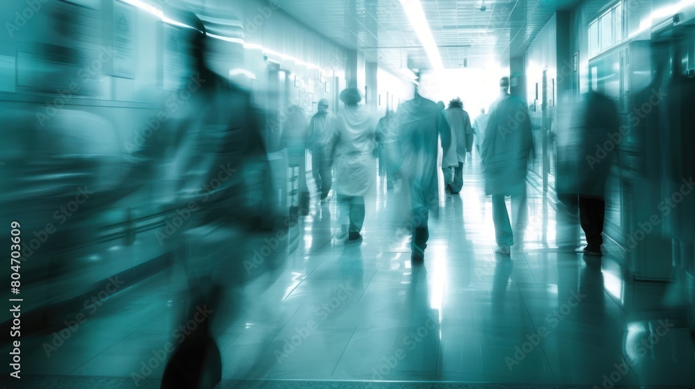 Blurred motion of medical worker walking in hospital room Blurred motion of medical worker walking in hospital room