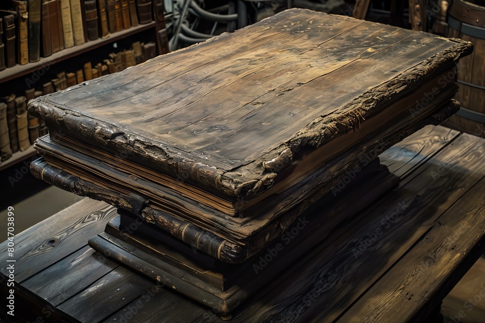 Dusty Ancient book table. Cover dark. Generate Ai Dusty Ancient book table. Cover dark. Generate Ai
