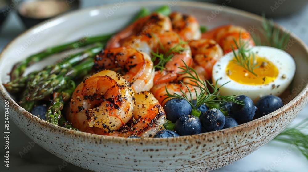 Shrimp and Egg Breakfast Bowl with Blueberries Shrimp and Egg Breakfast Bowl with Blueberries