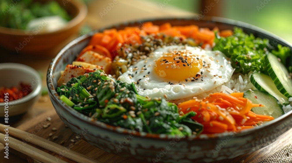 Traditional Bibimbap with Fresh Vegetables and Egg Traditional Bibimbap with Fresh Vegetables and Egg