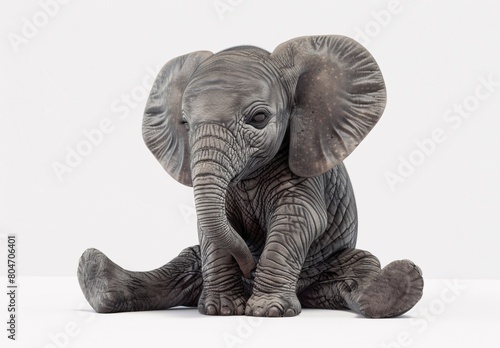 Cute baby elephant sitting on white background