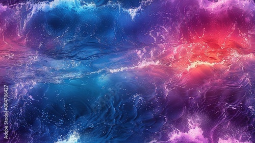   An abstract painting of blue, pink, and purple water with bubbles and a sea floor at the bottom photo