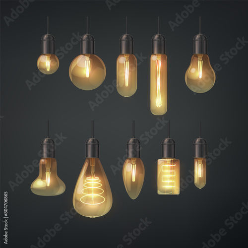 modern design filament yellow lamps in set