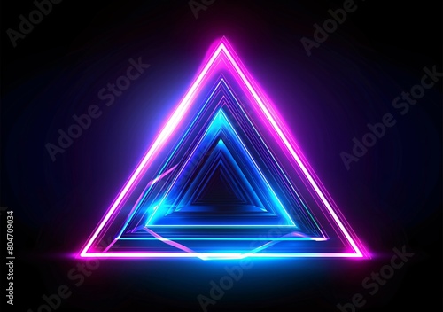 Neon triangle in blue and purple on black background