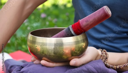 a close up of a tibetan singing bowl or himalayan bowl