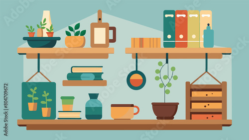 Hanging reclaimed wood shelves in the kitchen to display cookbooks and decorative items adding a rustic and ecofriendly element to the room..