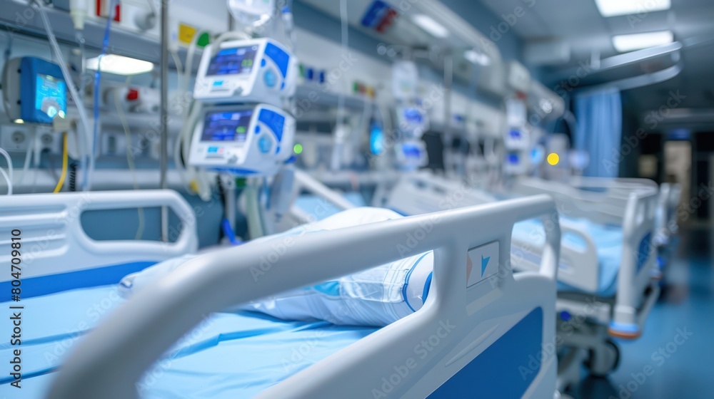 An intensive care unit with state-of-the-art medical equipment and multiple beds to monitor and treat critical patients efficiently An intensive care unit with state-of-the-art medical equipment and multiple beds to monitor and treat critical patients efficiently