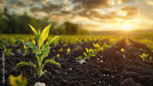 In spring vibrant young plants emerge in the fields or gardens painting a picturesque scene of new growth in agriculture captured beautifully in a horizontal image photo