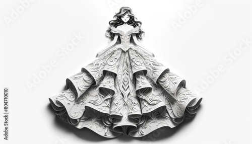 Stunning Monochrome Paper Sculpture of an Elegant Dress