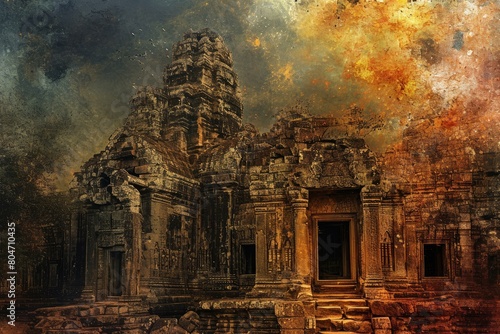 Majestic Angkor wat temple. Asia ruin monument architecture tourism. Generate Ai photo