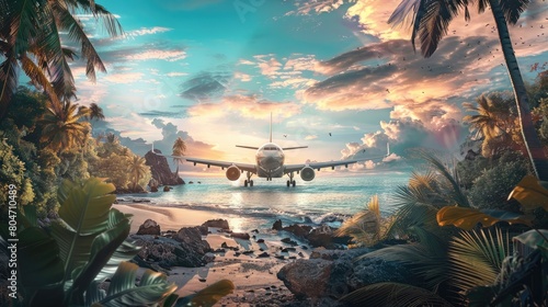 Concept of airplane travel to exotic destination