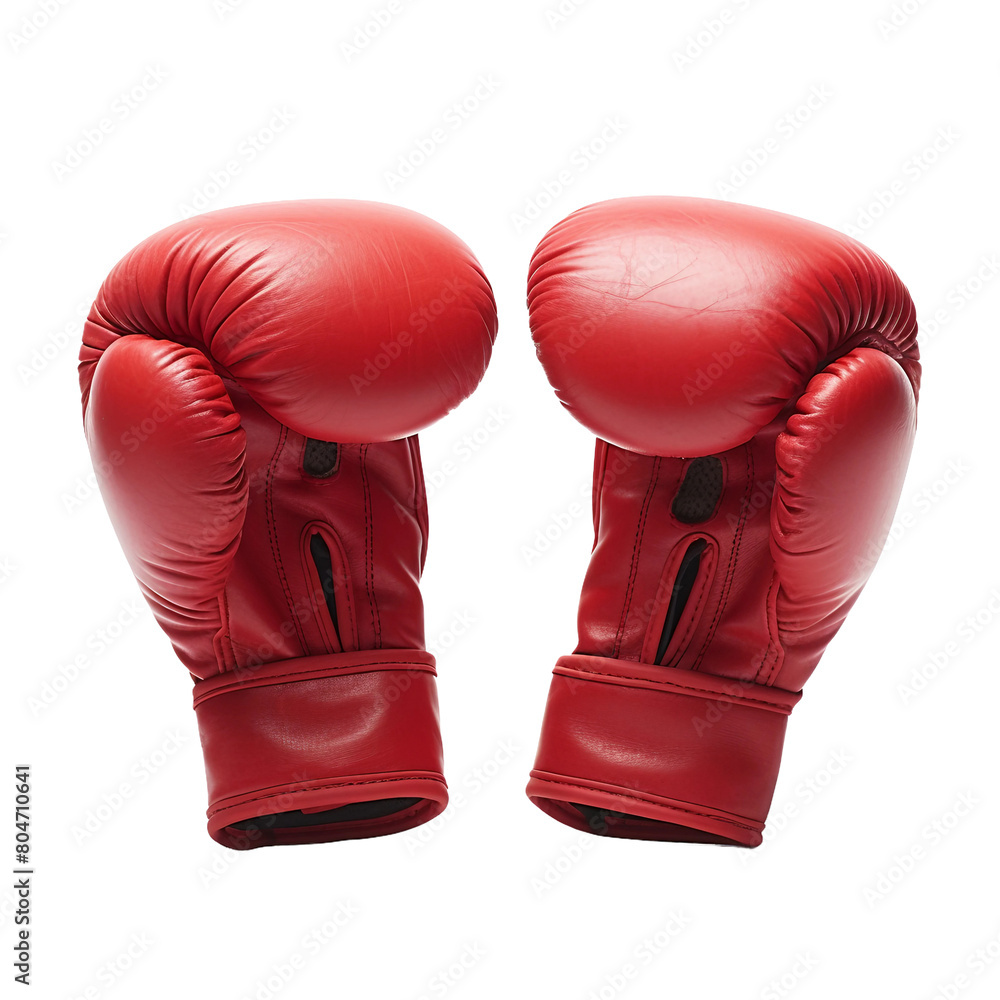 Red Leather Boxing Gloves Isolated On Transparent Background PNG.