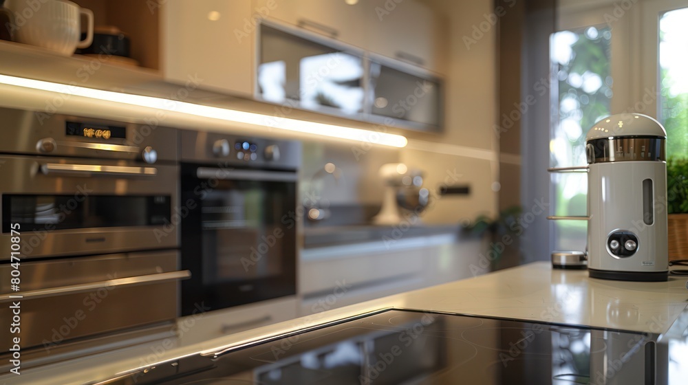 A sleek modern kitchen interior featuring state-of-the-art appliances and a minimalist design, perfect for a contemporary home A sleek modern kitchen interior featuring state-of-the-art appliances and a minimalist design, perfect for a contemporary home