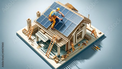 Enhanced 3D Solar Panel Installation by Construction Worker