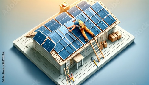 Artistic Representation of Solar Panel Installation in 3D Paper Art