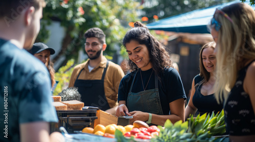 Team members volunteering together at a local charity event, making a positive impact in their community. Stimulus and inspiration, respect and support, friendship and tolerance