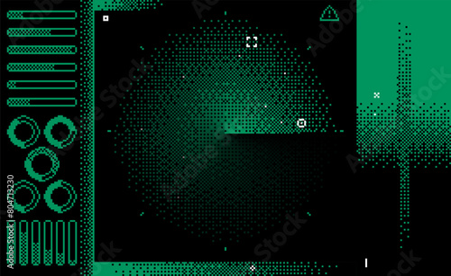 Pixel art radar screen. Digital tracking system dashboard interface, retro 8bit game style