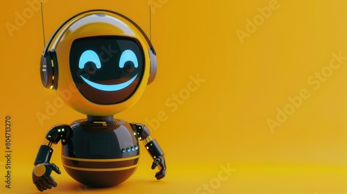 Friendly call centre worker. Smiley face. Emoji. Friendly customer service. Cute mascot. Computer help. Friendly robot. Automated call centre worker. AI bot. Artificial Intelligence