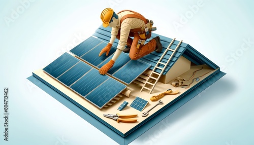 Artistic Representation of Solar Panel Installation in 3D Paper Art
