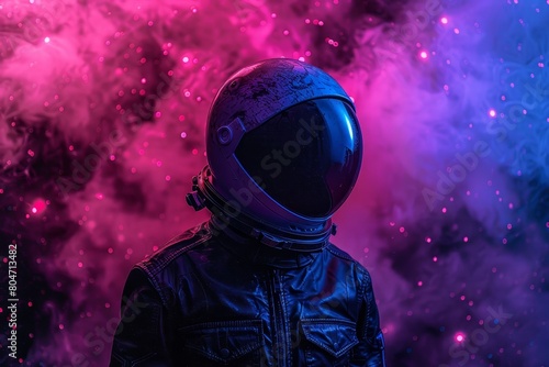 Low poly astronaut on abstract colorful background, aesthetic space exploration concept