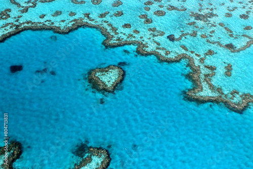 Bird's eye view of the heart reef in the Great Barrier Reef in Queensland (Australia) near Mackay and Airlie Beach photo