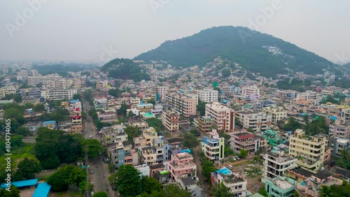 Aerial view of Vijayawada city, is a second largest city in the state of Andhra Pradesh in India. photo