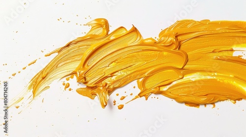 Golden Acrylic Paint Smear on White Background