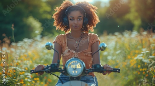 Woman Riding Scooter Down Street