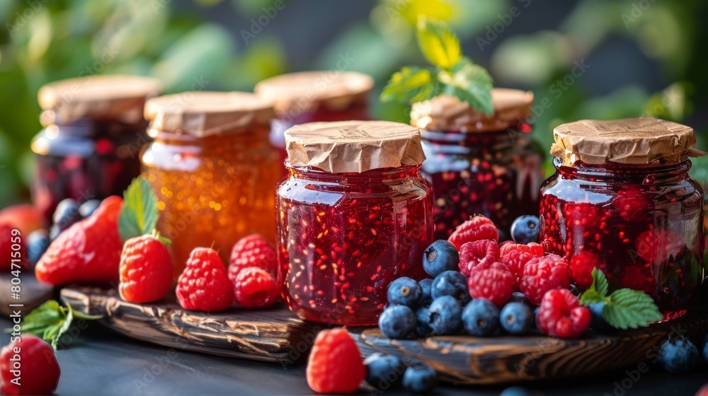 Row of Jars Filled With Different Kinds of Fruit Row of Jars Filled With Different Kinds of Fruit