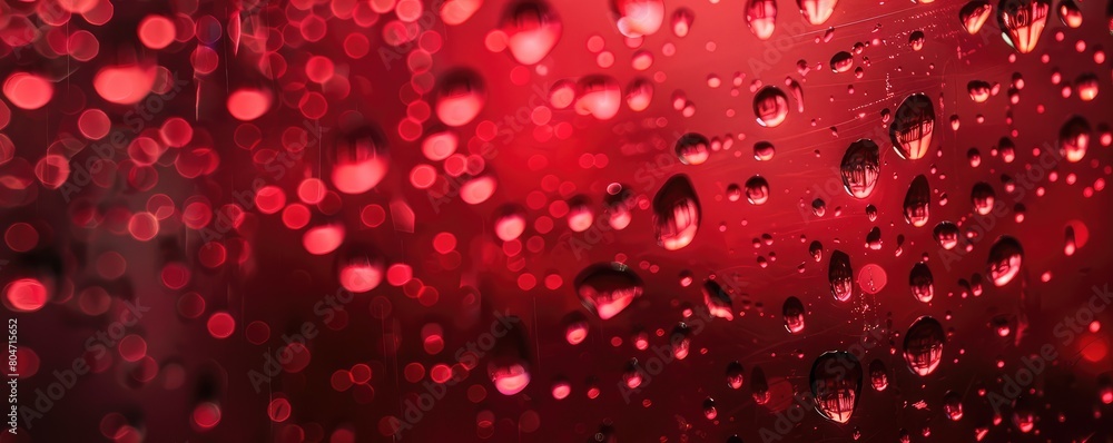 red surface with water droplets, reflecting light, banner, copy space for text. red surface with water droplets, reflecting light, banner, copy space for text.