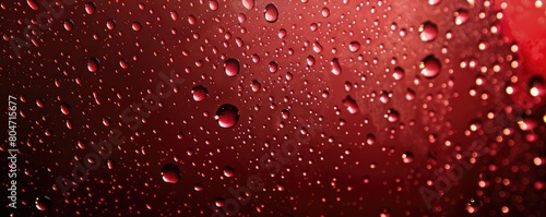 red surface with water droplets  reflecting light  banner  copy space for text.