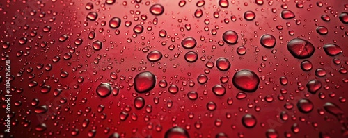 red surface with water droplets, reflecting light, banner, copy space for text.