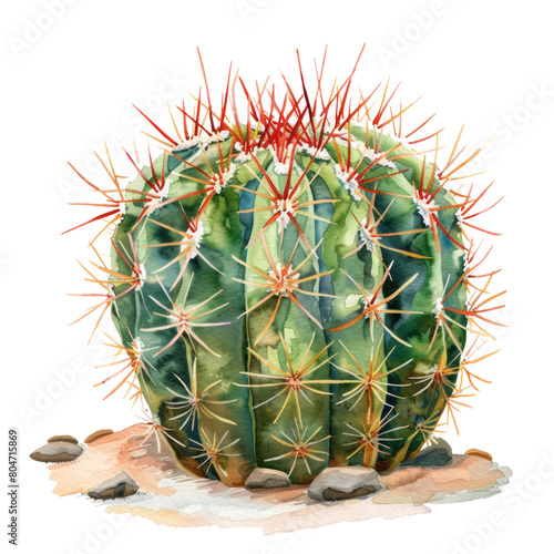 Ferocactus acanthodes ,illustration watercolor isolate photo